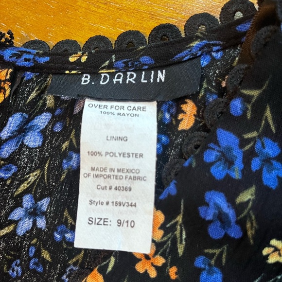 B Darling Black and Blue Floral Long Sleeve flutter Dress. Ruffle hem lined 9/10 - Picture 8 of 10